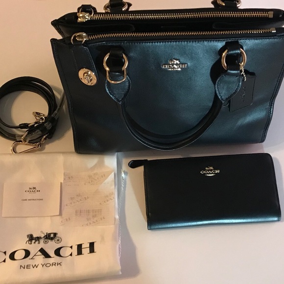 Coach Handbags - Coach Black Leather Satchel Shoulder Bag & Wallet